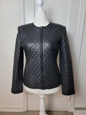 Vtg. Fitted Black Leather Quilted Jacket Sz. Medium (Vintage) Casual Corner, NWT